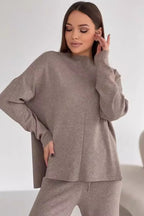Slit Detail Sweater Wide Pants Knit Set