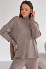 Slit Detail Sweater Wide Pants Knit Set