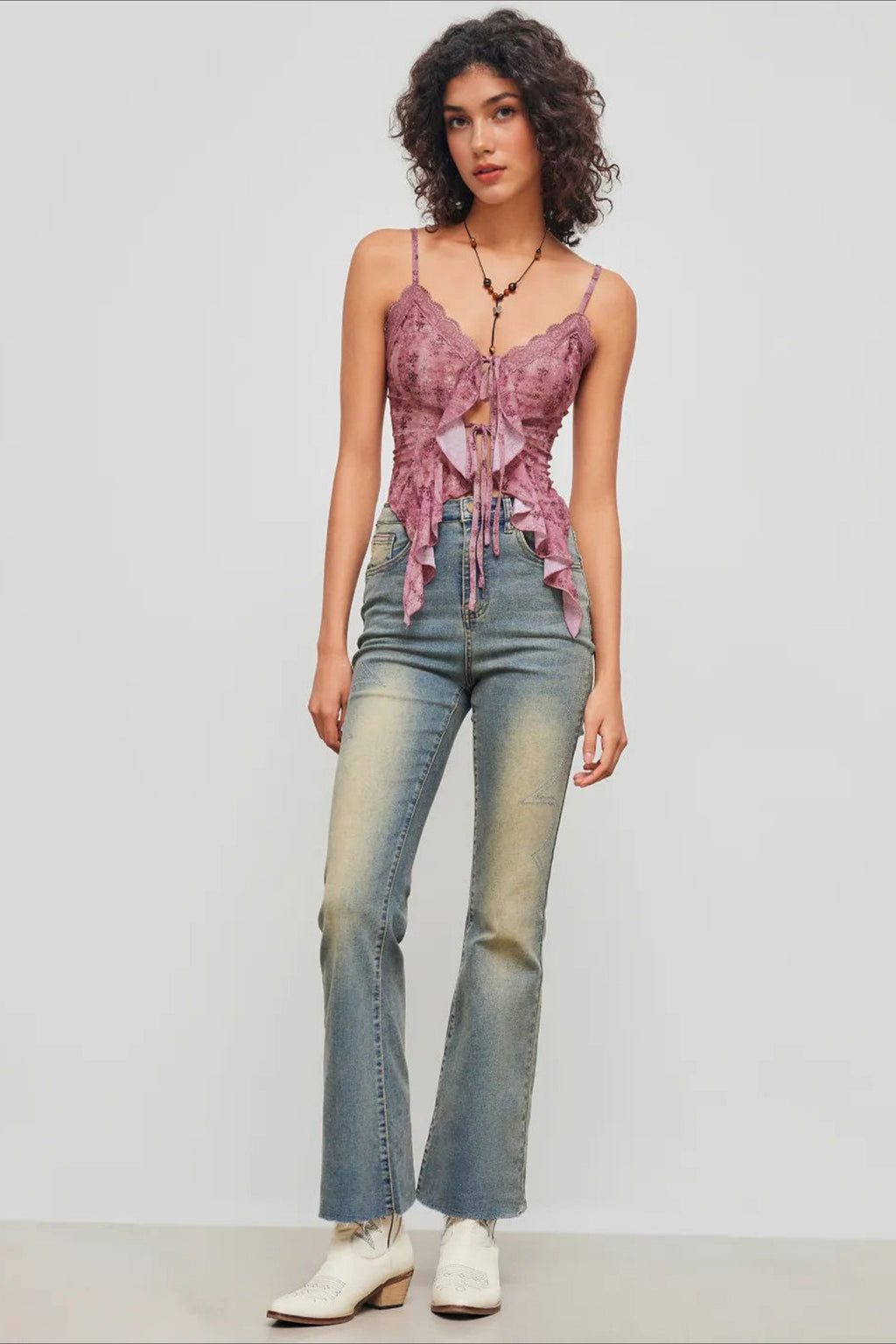 Lace Floral Ruffle Cami Top