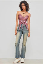 Lace Floral Ruffle Cami Top