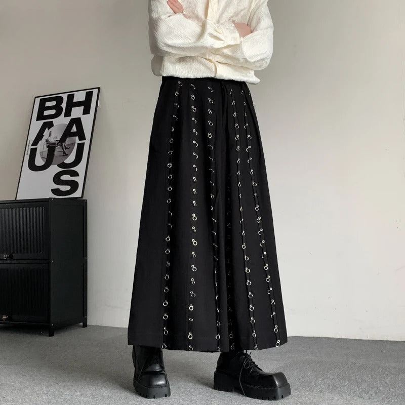 Casual Pants Men Metal Button Patchwork Wide Leg Pants Main image
