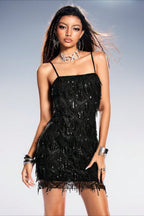 Sequin Fringe Cami Party Mini Dress