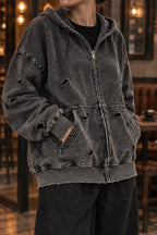 Solid Washed Distressed Hoodie