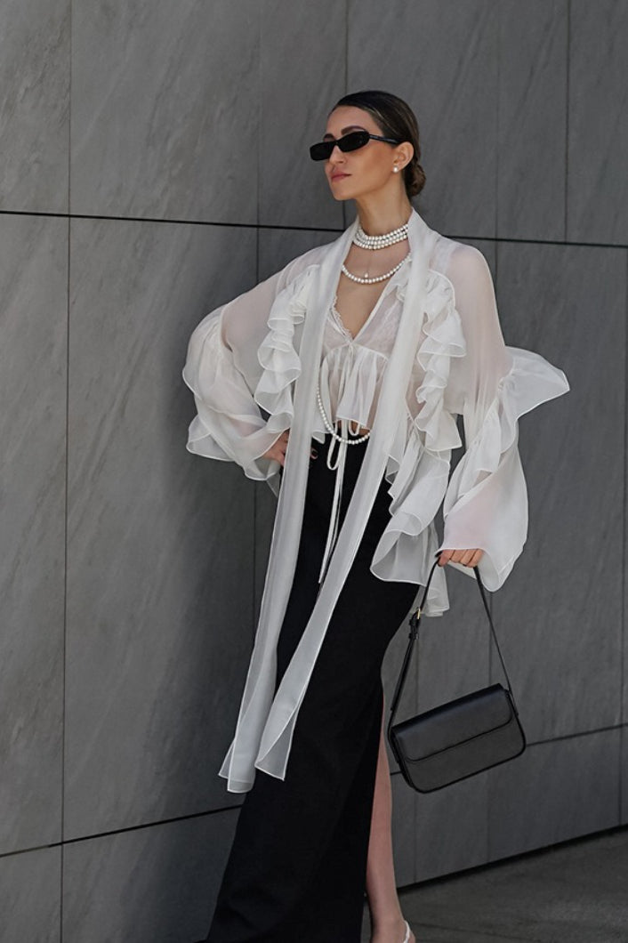 Ruffle Tie Neck Tencel Blouse Main image