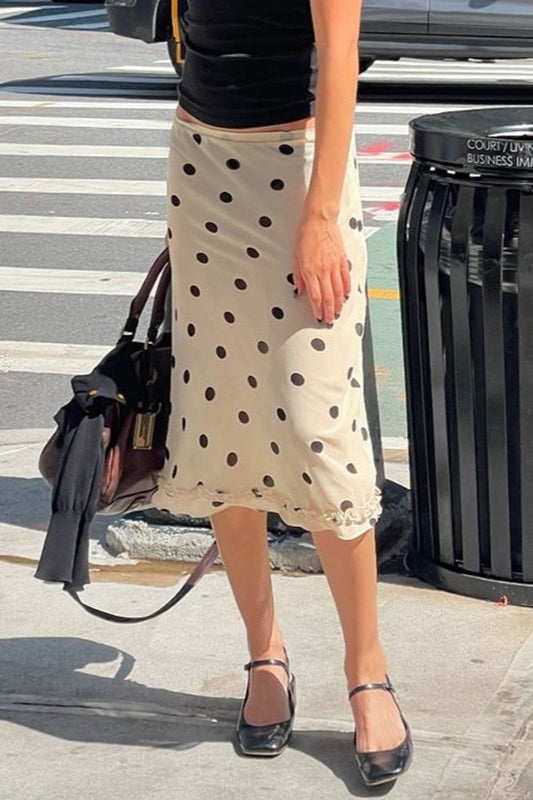 Polka Dot Ruffle Low Rise Midi Skirt Main image