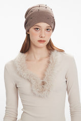 Faux Fur Trim V-Neck Knit Top