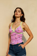 Print Panel Raw Hem Cami Top
