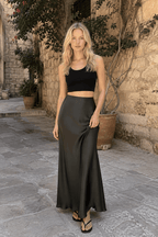 Silky Solid High Waist Satin Maxi Skirt