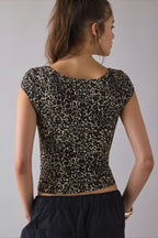 Printed Ribbed Square Neck Fitted Crop Top
