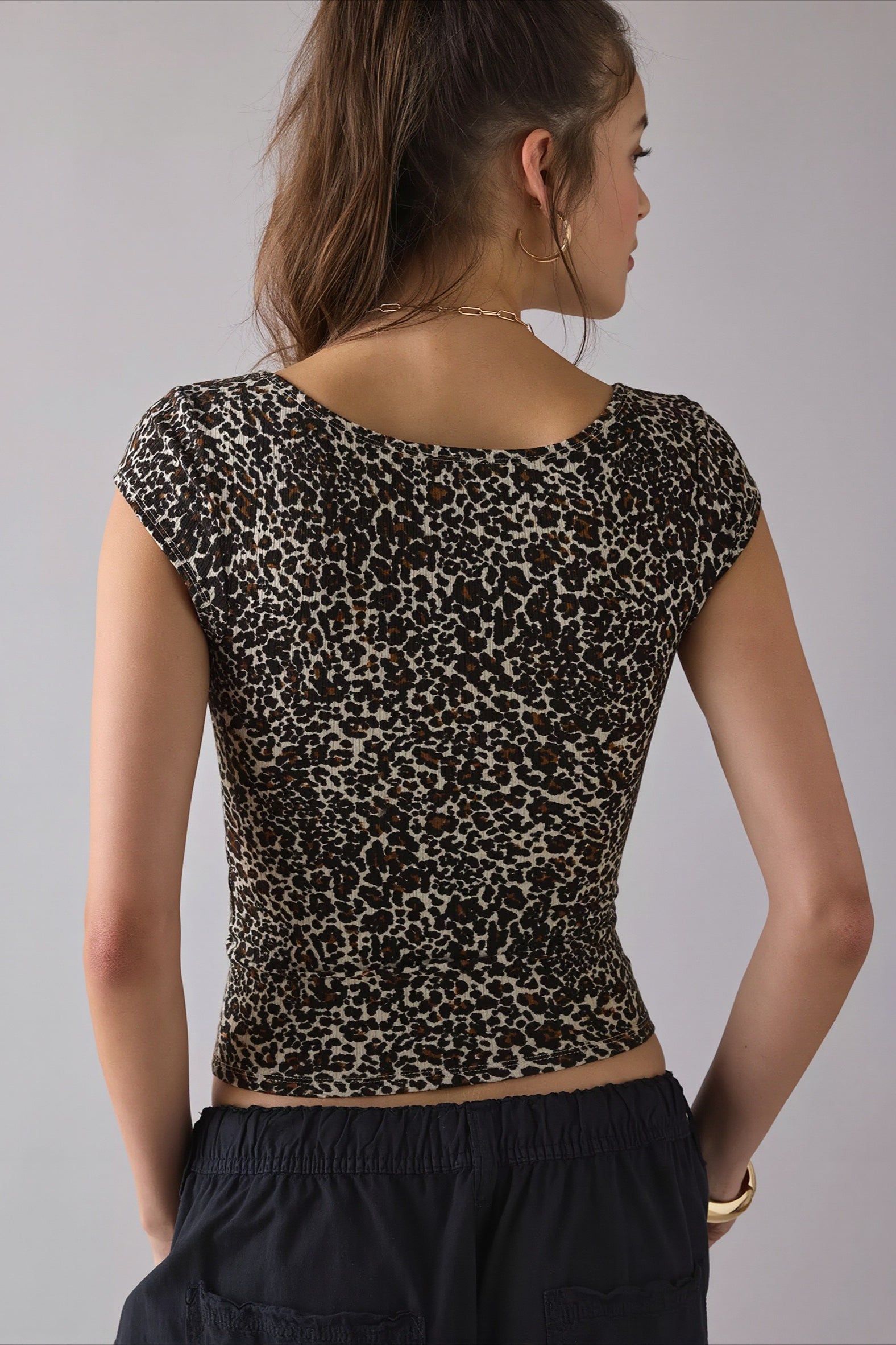 Printed Ribbed Square Neck Fitted Crop Top