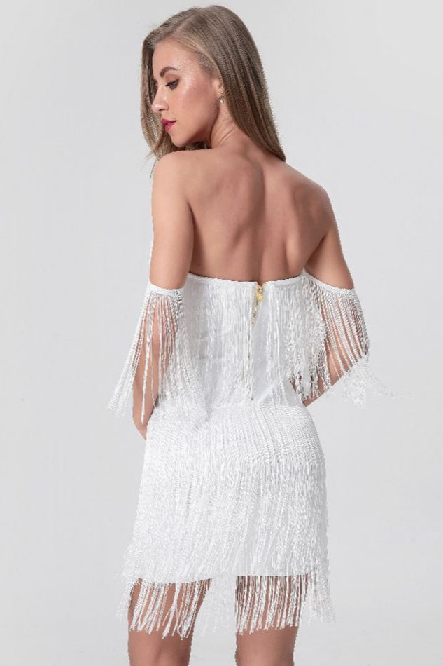 Strapless V Neck Backless Tassel Bandage Cocktail Dress Secondary image