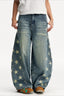 Star Panel Faded Barrel Leg Jeans
