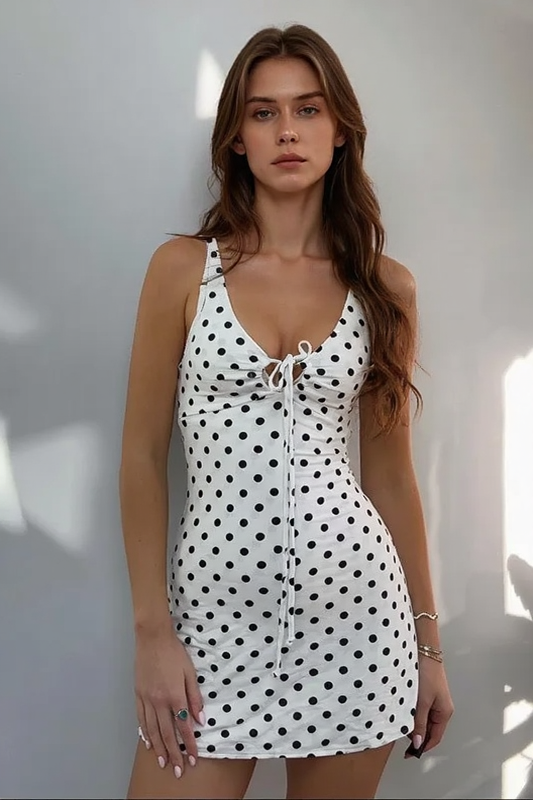 Polka Dot Waist Cinch A Line Mini Slip Dress Main image