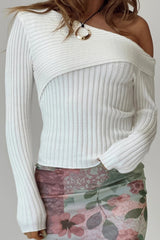 One Shoulder Collared Knit Top