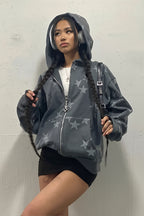 Star Print Reversible Oversized Zip Hoodie