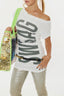 Bold Letter Off Shoulder Longline T-Shirt
