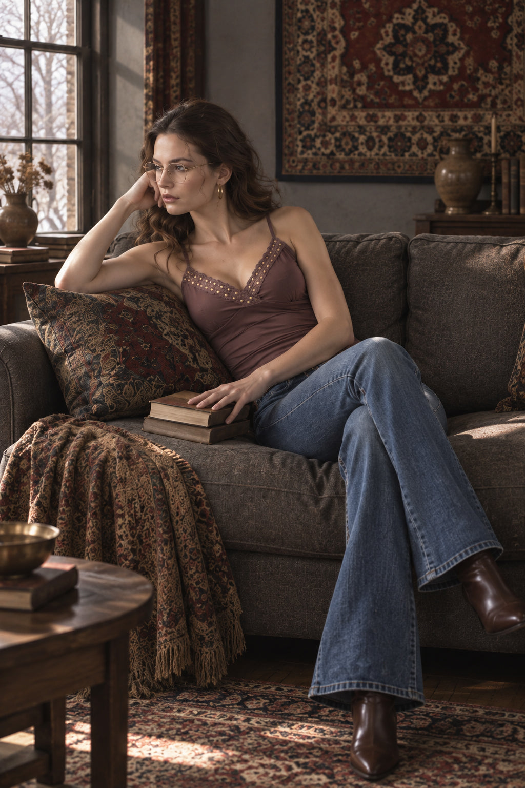 Y2K Lace Trim Sequin Cami Top