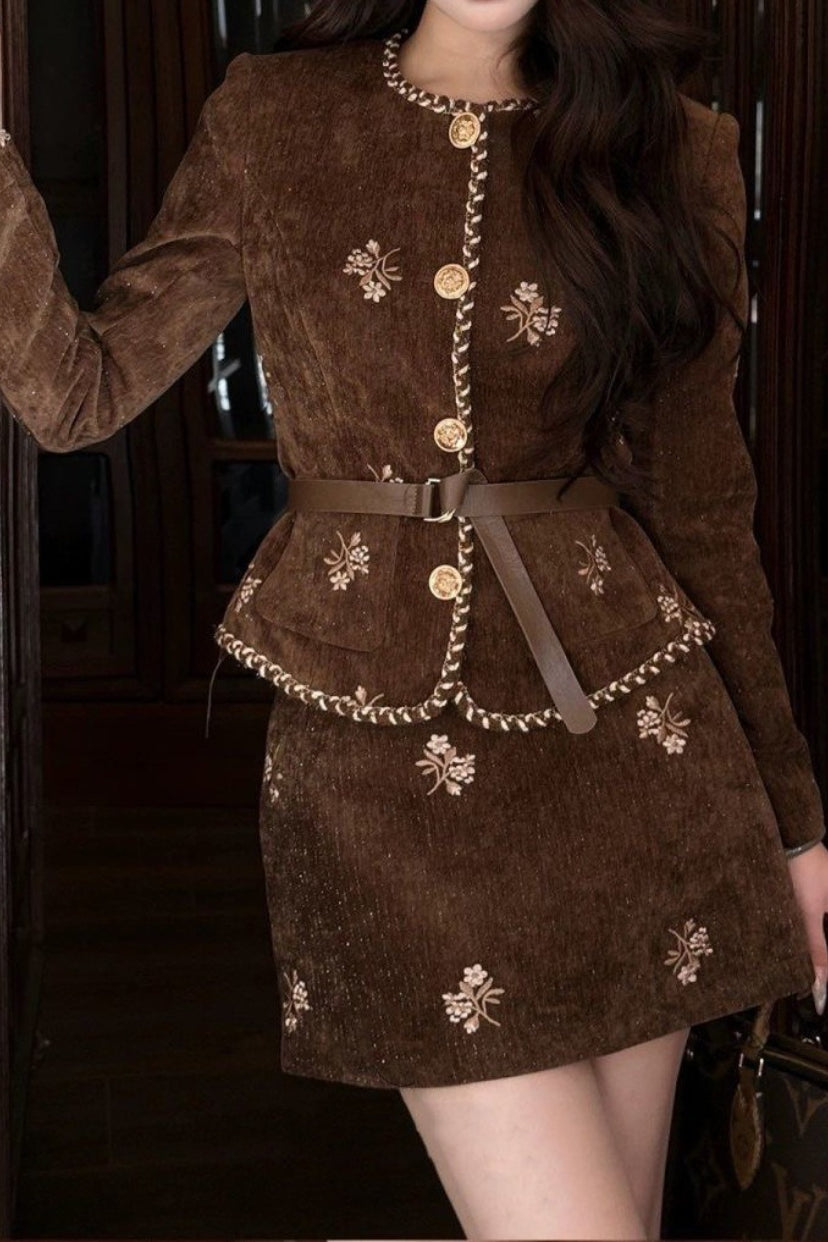Boucle Style Corduroy Shirt Skirt Tweed Suit Set Secondary image