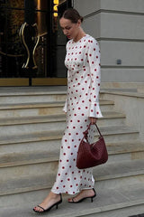 Polka Dot Print Flare Sleeve Maxi Dress
