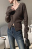 Brown V-Neck Soft Knit Top