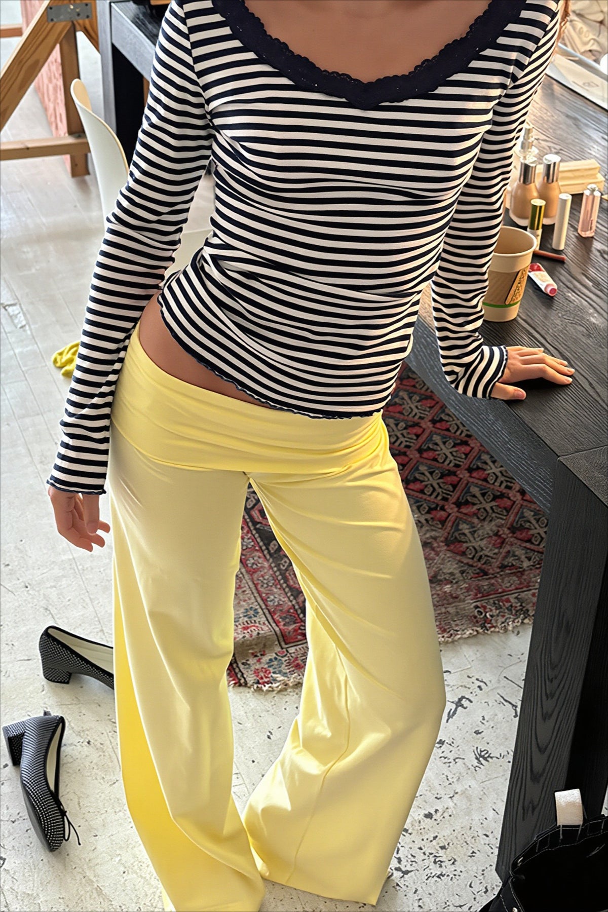 Y2K Foldover Waist Wide Leg Pants