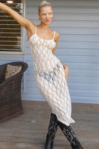 Lace Sheer Spaghetti Open Back Slim Lace Dress