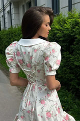 Lapel Short Sleeve Mini Floral Dress