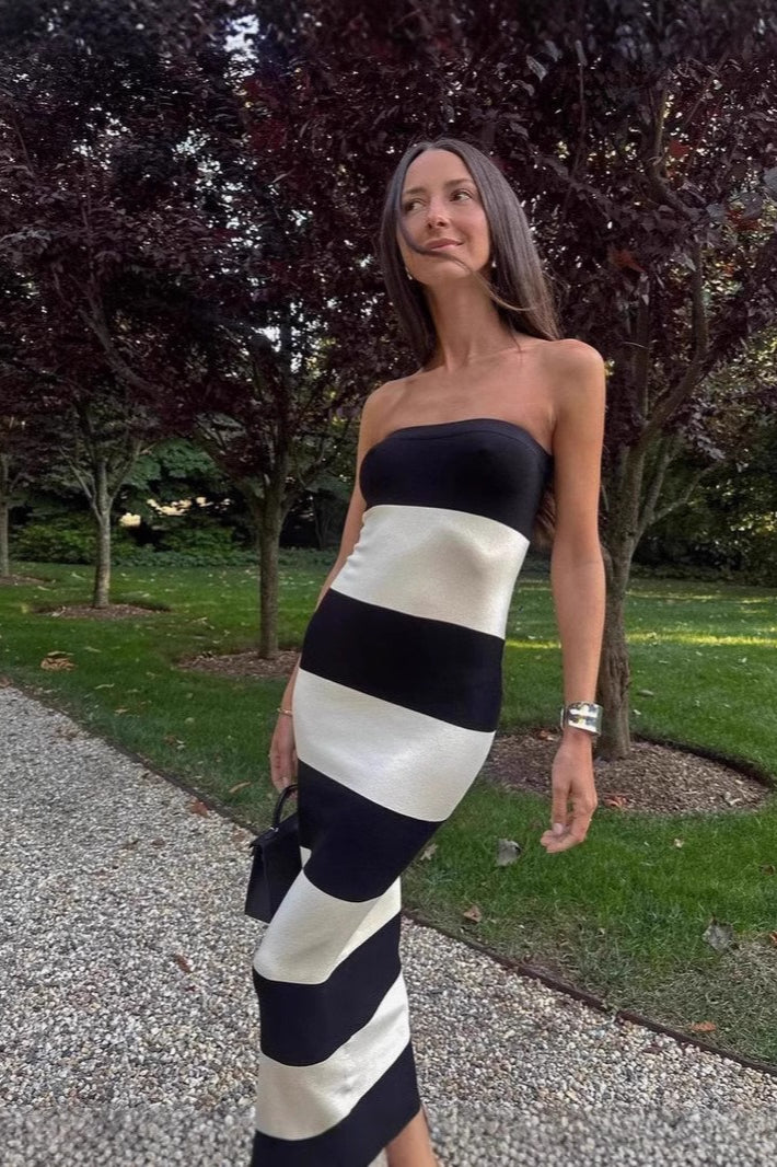 High-Waisted Knit Striped Work Dress Secondary image