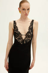 Elegant Deep V Lace Patchwork Lace Dress