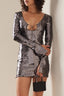 Sequin V Neck Flared Sleeve Mini Cocktail Dress
