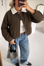 Sherpa Collar Corduroy Brown Cropped Jacket