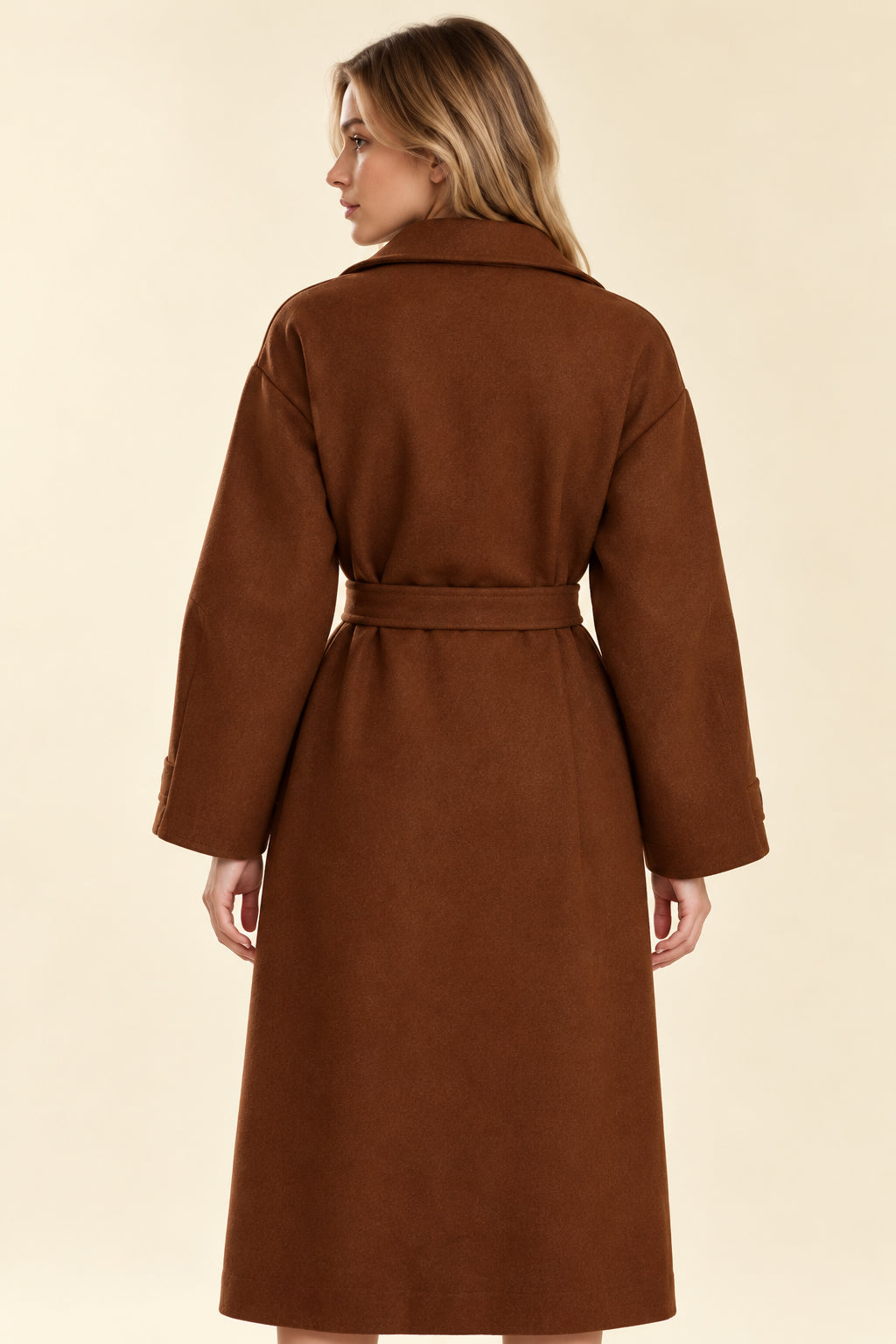 Retro Solid Woolen Coat Women Knee High Thick Turn-Down Overcoat