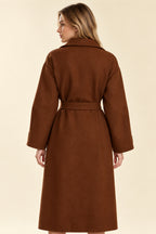Retro Solid Woolen Coat Women Knee High Thick Turn-Down Overcoat