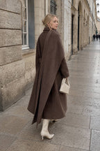 Long Line Scarf Neck Wool Style Overcoat
