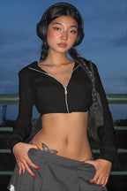 Solid Fitted Cropped Lightweight Zip Hoodie