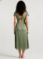 Silk-Like Satin Slit Maxi Silk Dress