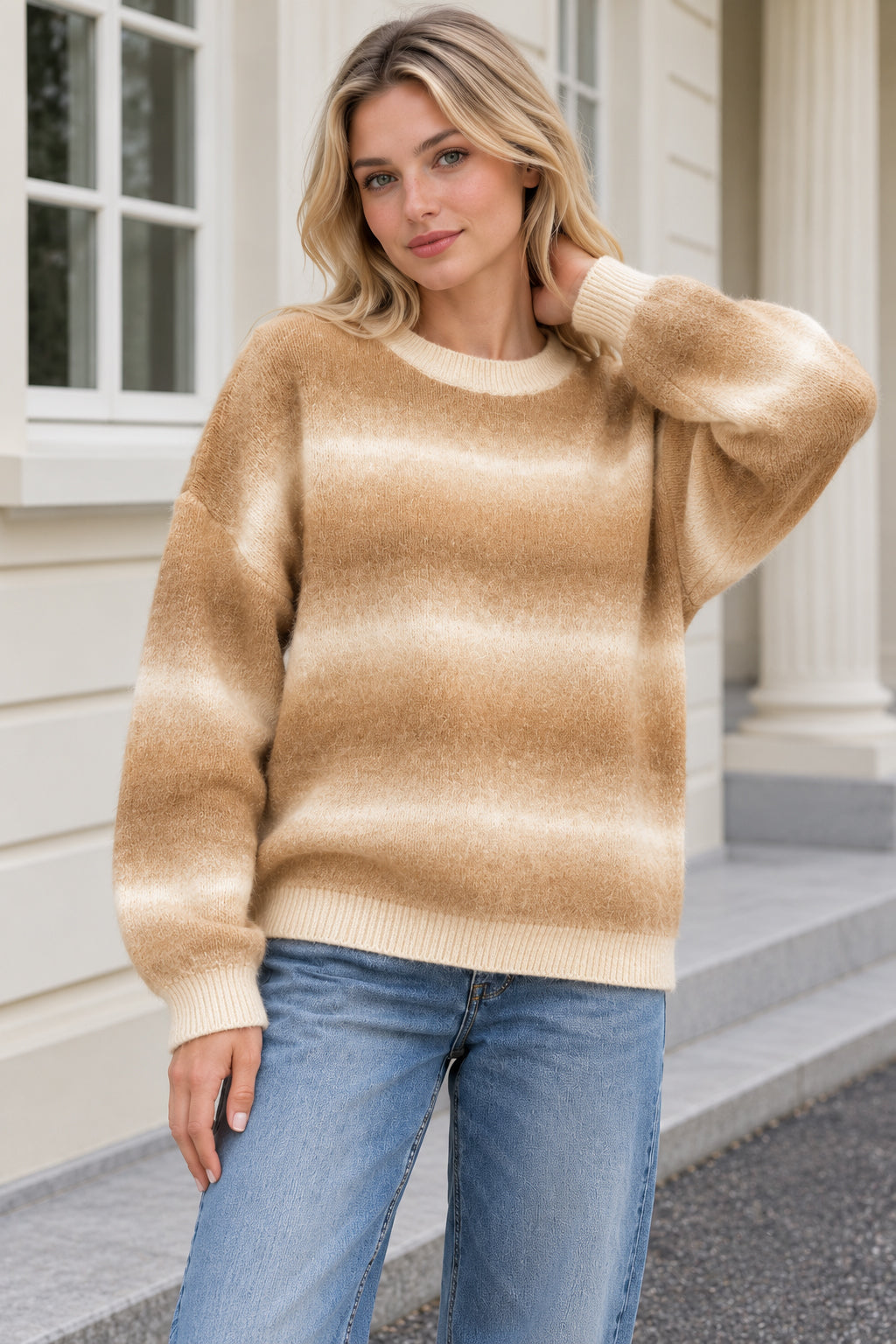 Ombre Crew Neck Relaxed Sweater