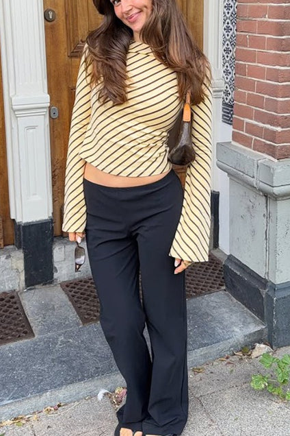 Fitted Long Sleeve Sheer Striped Crop Top