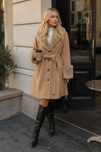 Fur Collar Belted Midi Trench Coat