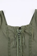 Lace Trim Tie Trendy Front Long Sleeve Blouse