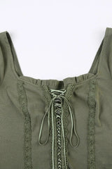 Lace Trim Tie Trendy Front Long Sleeve Blouse