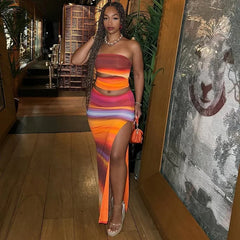 Colorful Cut Out Tube Top Split Three Piece Swim Sets