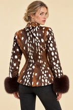 Fur Cuff Animal Print Fitted Coat