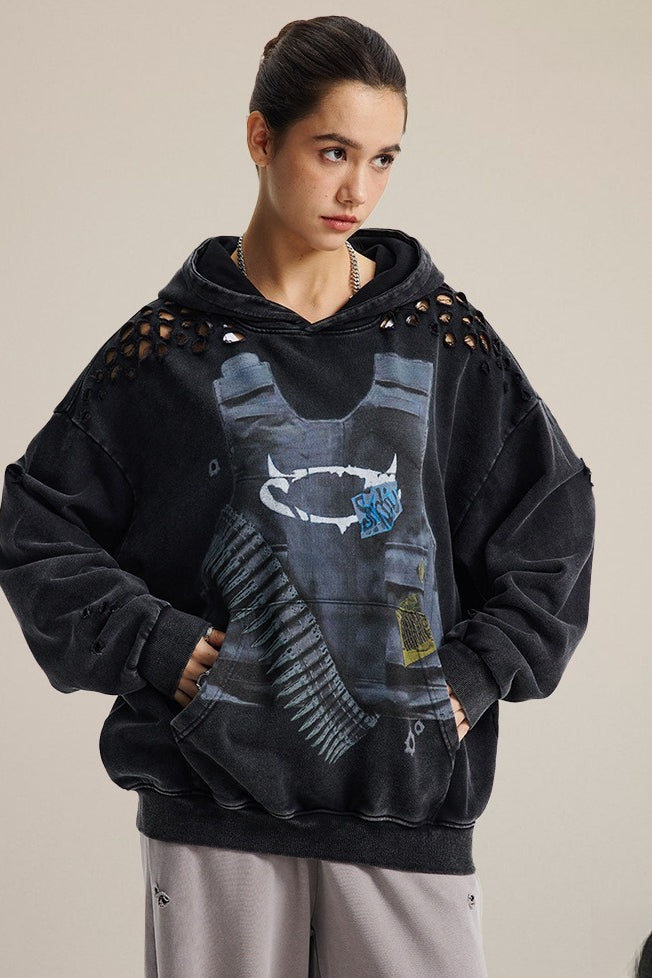Edgy Distressed Graphic Hoodie Main image