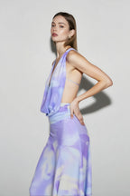 Printed Halter Cowl Neck Bodycon Vacation Dress