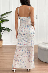 Spaghetti Strap Backless Floral Dress