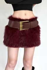 Chic Solid Color Plush Bodycon Skirt