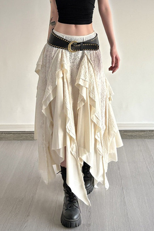 Asymmetric Wave Hem Tiered Midi Skirt