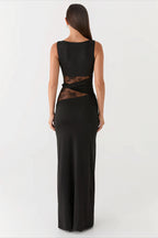 Lace Waist Cutout Sleeveless Maxi Dress