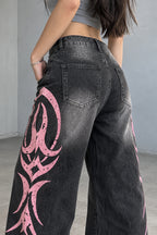 Tribal Print Wide-Leg Jeans
